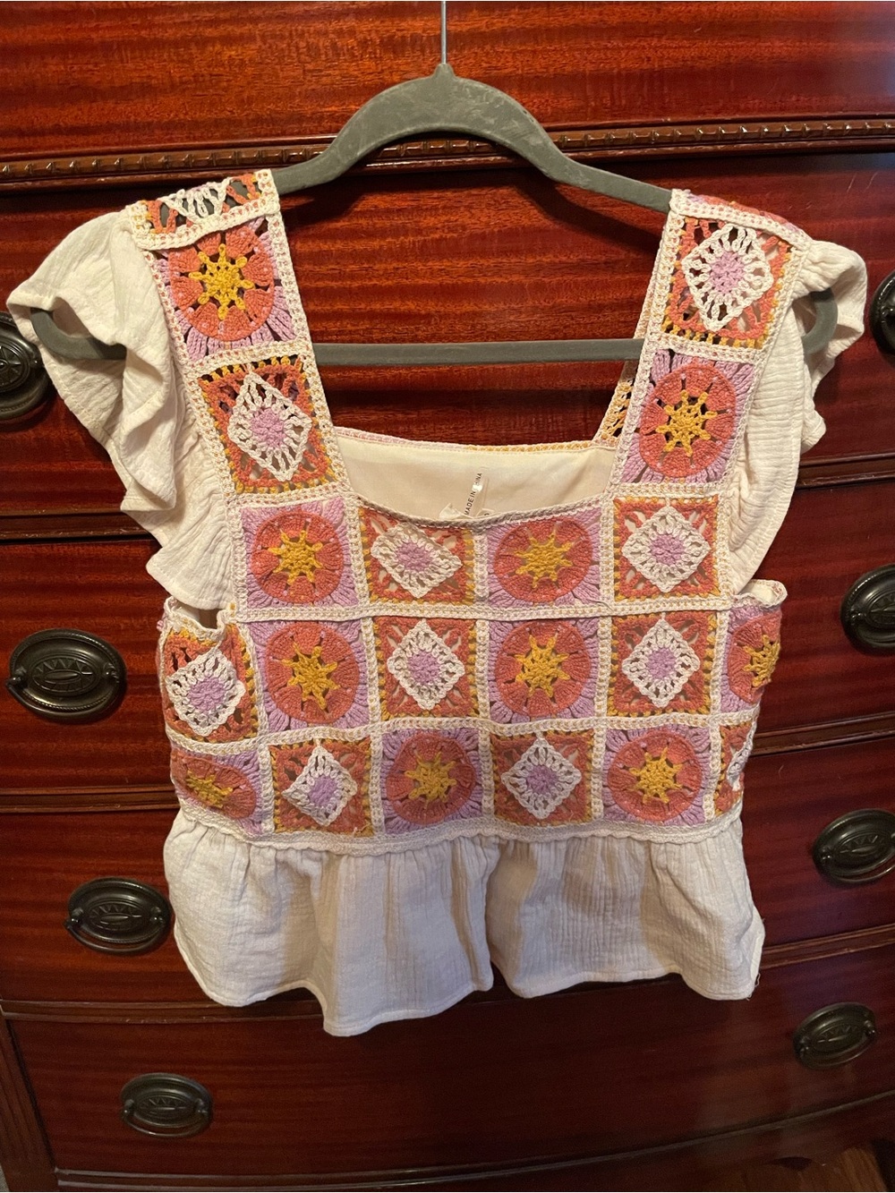 Boho Crochet Multi-Color Patchwork Top - Picture 2 of 5